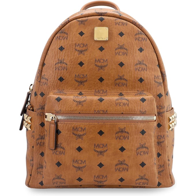 MCM Stark Visetos Studded Monogram Print PVC Leer Rugzak Unisex rugzak Bruin Cognac MMKAAVE32CO001 Basic Set (Bag+Dust Bag)