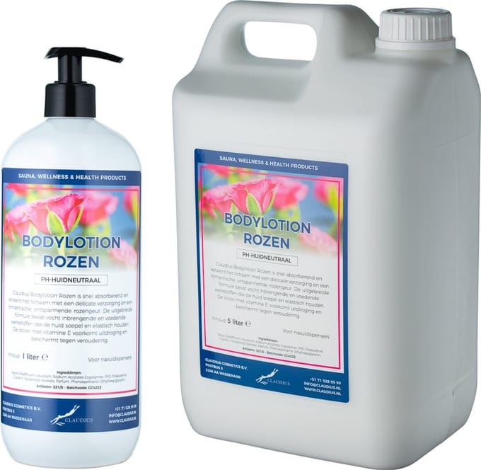 Bodylotion Rozen 1 liter met gratis pomp - hervulbaar + Jerrycan 5 liter navulling