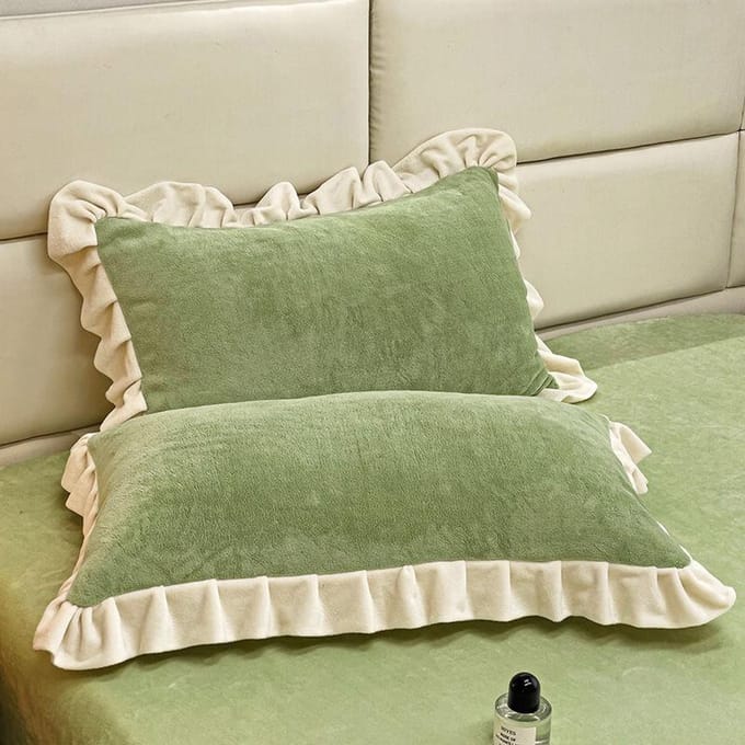 Winter Melkfluweel Kussensloop Verdikt Set van 2 48x74 Kant Effen Kleur Kussensloop voor Dames 48X74cm-2pcs beige