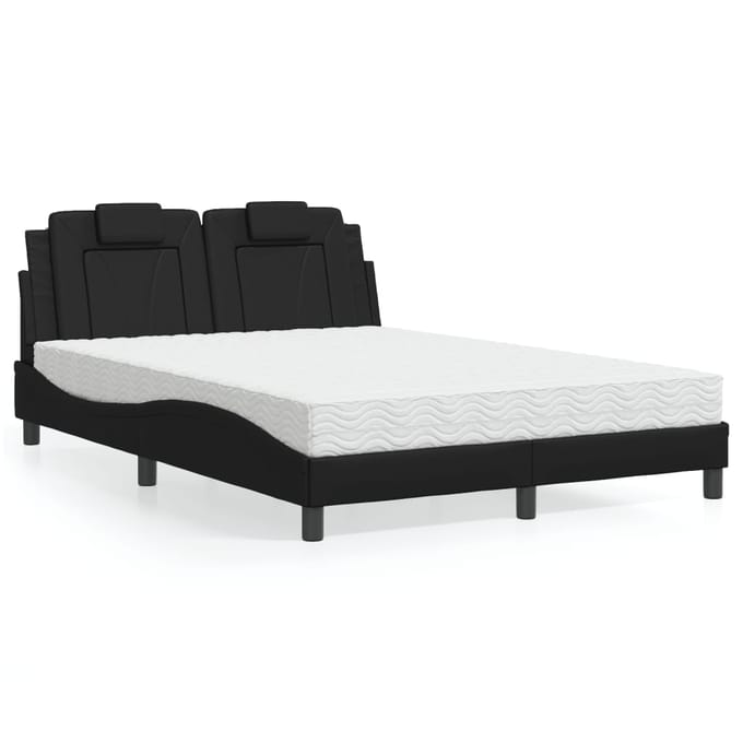 vidaXL - Bed - "Viana" - met - matras - kunstleer - zwart - 140x190 - cm