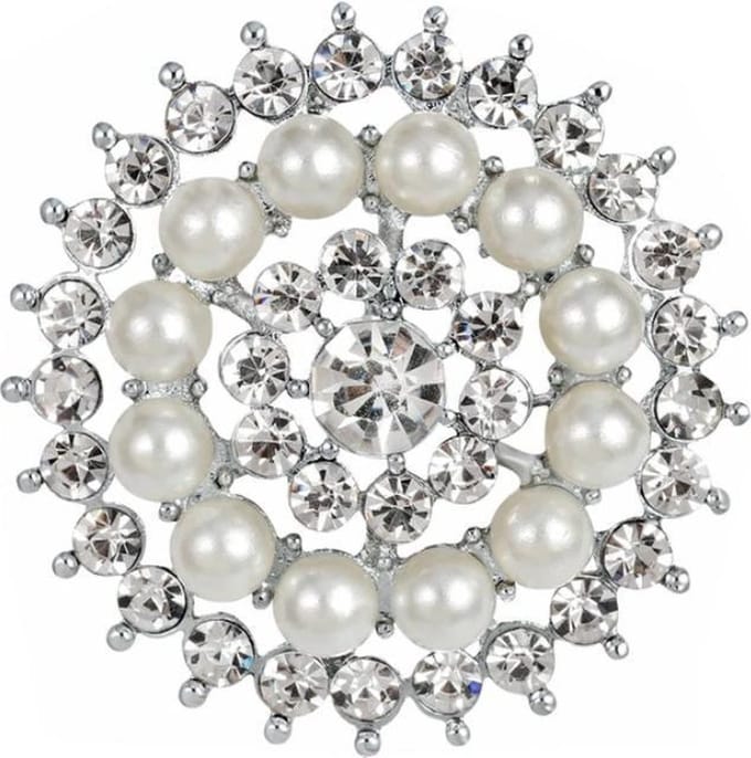 Fako Bijoux® - Broche - Parel Kristal Merel - 35x35mm - Zilverkleurig