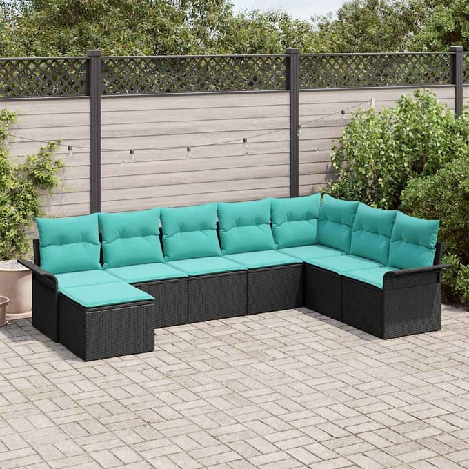 vidaXL - Tuinbank - Set - 8 - st - Zwart - Poly - rattan