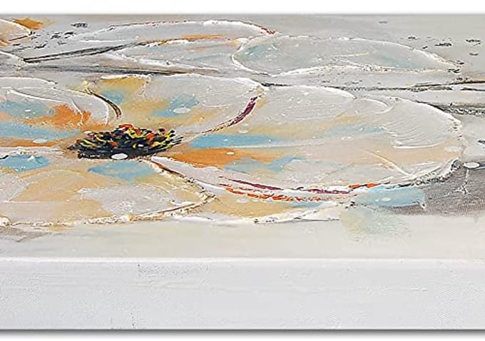 Handgeschilderde moderne bloemen op canvas - Witte bloemen schilderij - 50 cm hoog