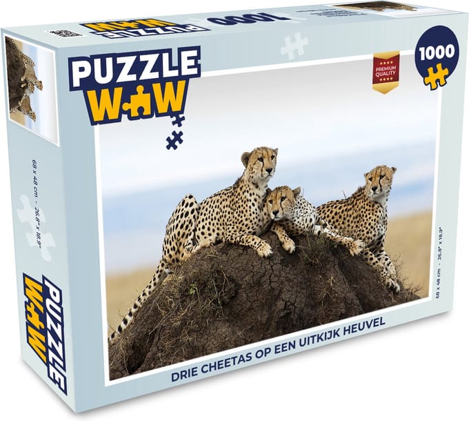 Puzzel Drie cheetas op een uitkijk heuvel - Legpuzzel - Puzzel 1000 stukjes volwassenen