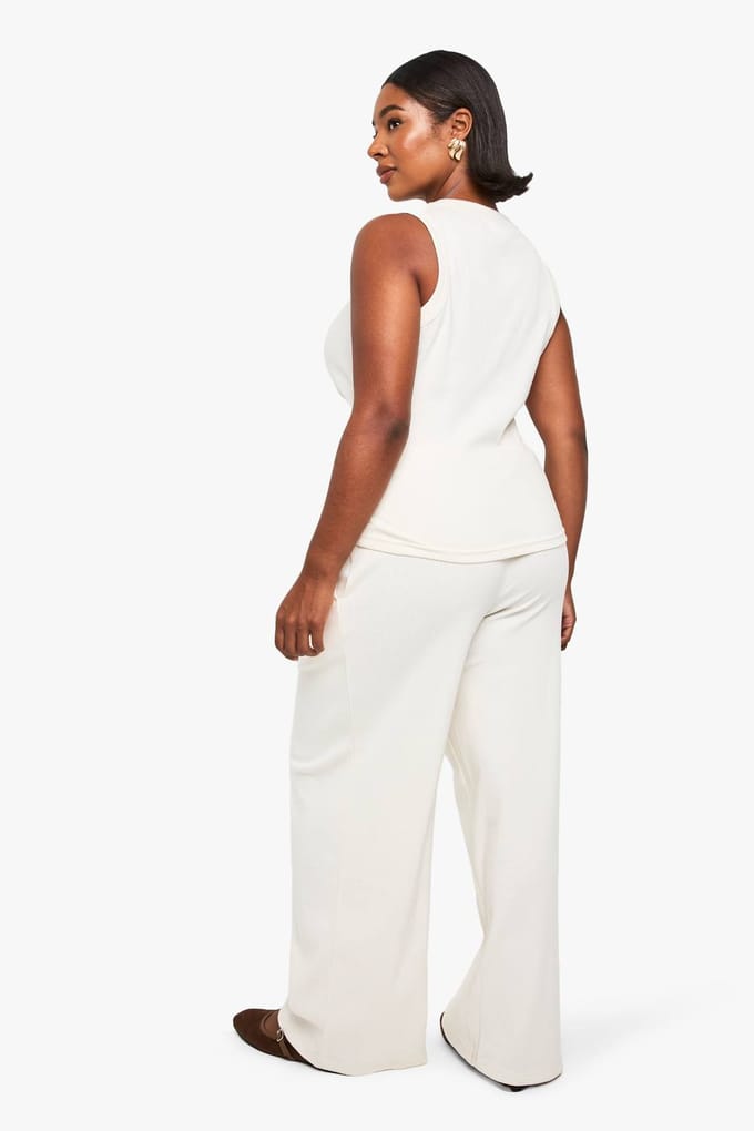boohoo Dames PLUS ENKELKANAALS TAILLEBAND ZACHTE RIB | Ecru | Maat: 18