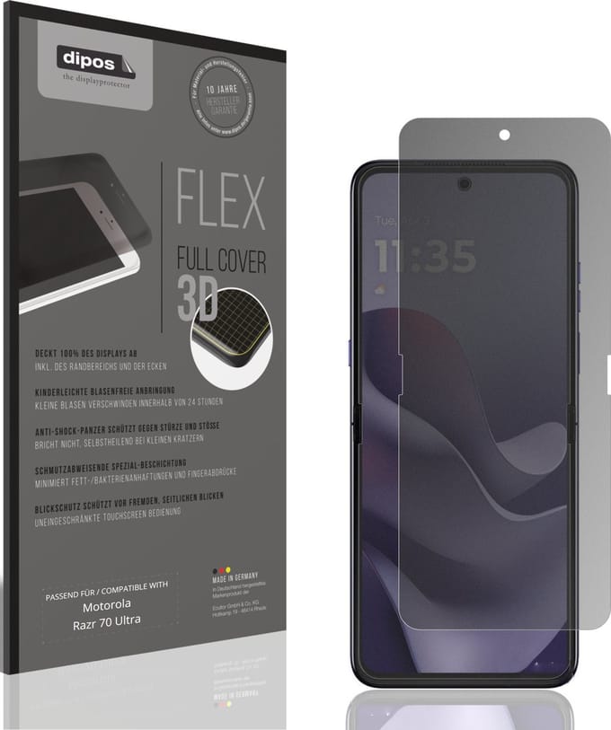 dipos FLEX – Matte Privacy Screenprotector geschikt voor Motorola Razr 70 Ultra Innenseite | Volledige Schermbescherming | Case-Friendly