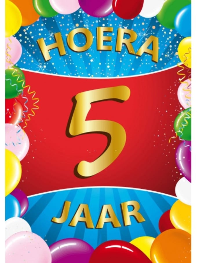 Bellatio Decorations Verjaardag deurposter - 5 jaar - multi - 59 x 84 cm - feestartikelen