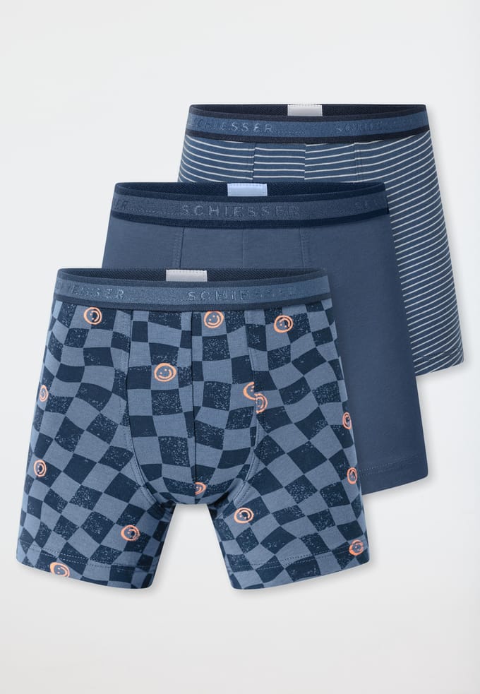 Shorts, set van 3, met streepjes, geruit, smiley, meerkleurig - 95/5 92