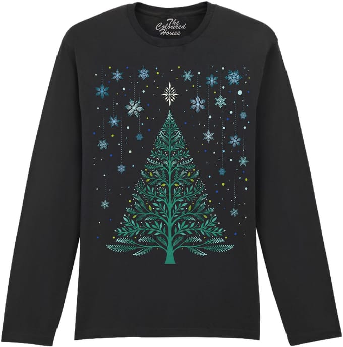 Kerstmis Christmas Night Snowy Tree The Coloured House Longsleeve T-shirt M