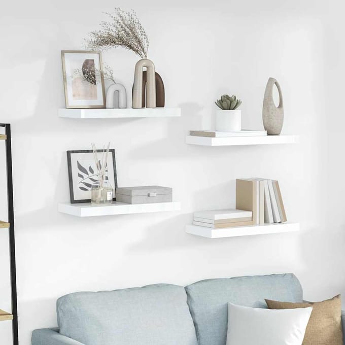 vidaXL - Wandschappen - zwevend - 4 - st - 50x23,5x3,8 - cm - MDF - hoogglans - wit