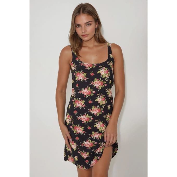 U Kraag Gedrukt Fitted Mini-jurk