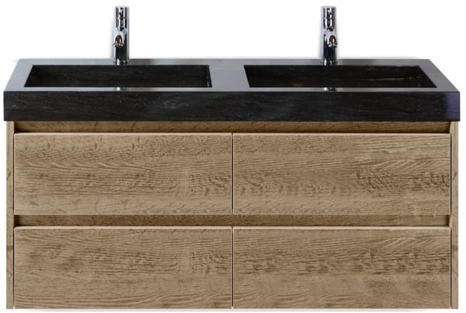 Dante Badmeubelset 120 cm - Natuur Eiken - Wastafel Hardsteen Wit Lucca Dubbel