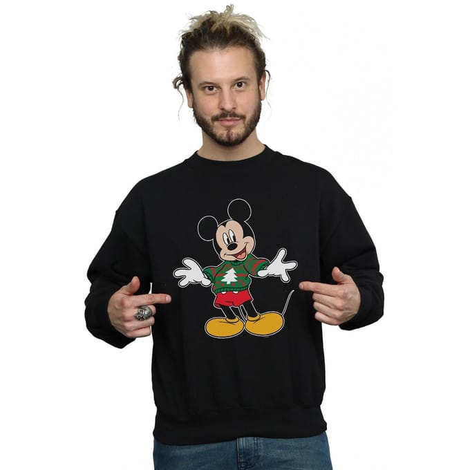 Disney Heren Mickey Mouse Kersttrui Stroke Sweatshirt (Zwart)