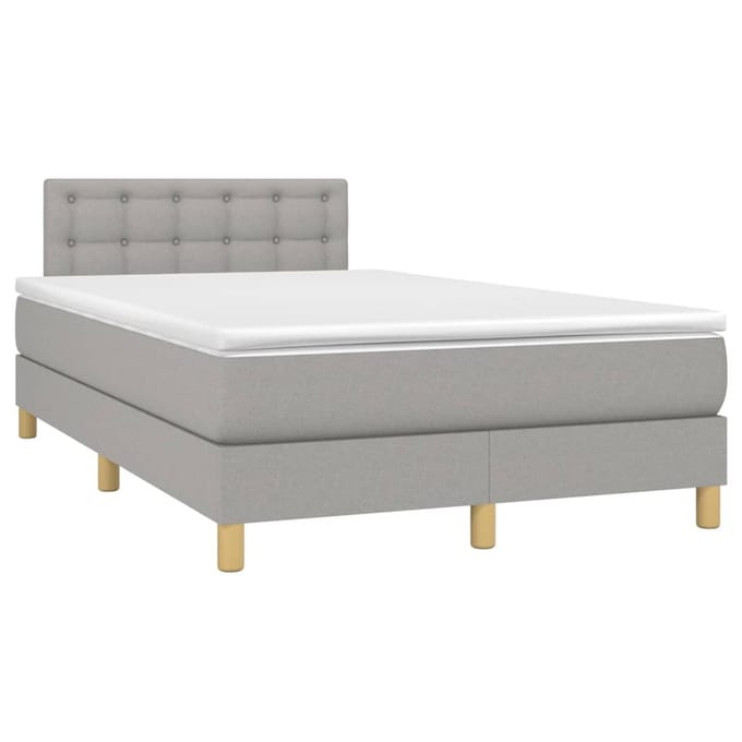 vidaXL - Boxspring - met - matras - en - LED - stof - lichtgrijs - 120x200 - cm