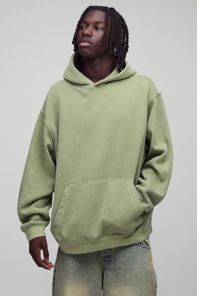 Oversized gewassen groene Osaka bedrukte hoodie | Green | Size Medium