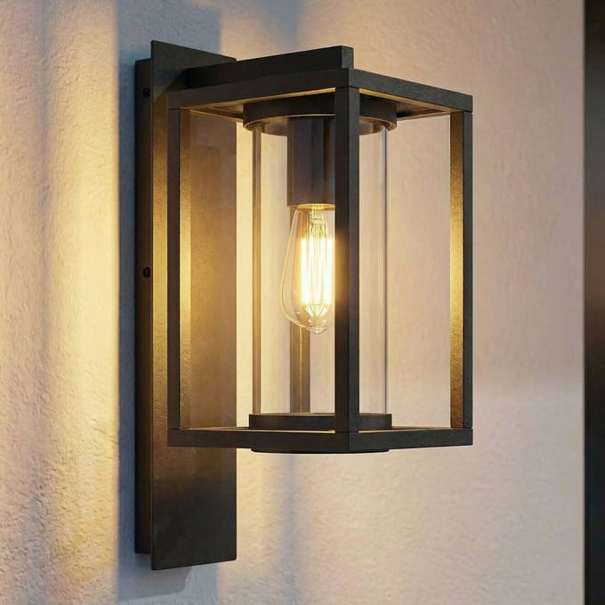 Lucande - Wandlamp buiten - 1licht - Aluminium, glas - H: 38 cm - E27 - antraciet