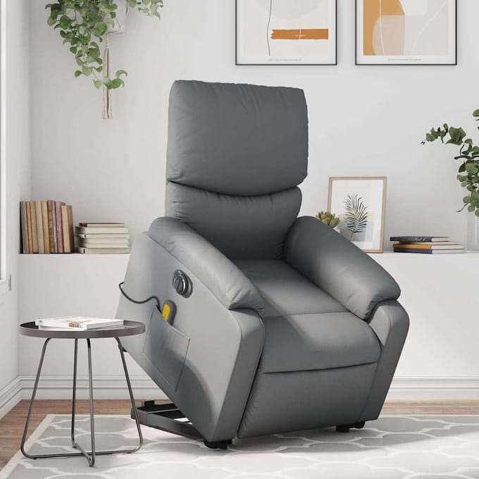 vidaXL - Sta-op-massagestoel - elektrisch - kunstleer - grijs