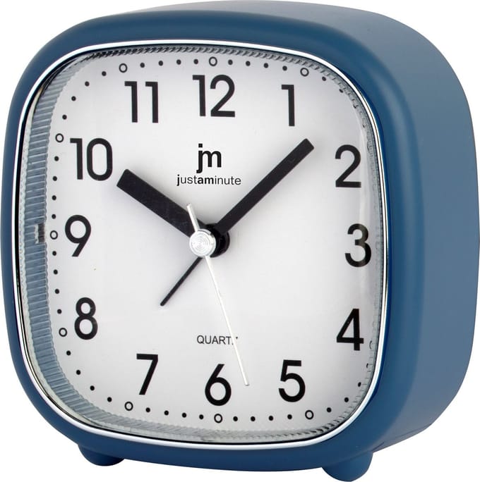 Just a Minute | Wekker | Blauw | vierkant - met stil uurwerk en seconden wijzer