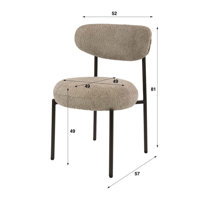 Hoyz Collection - Eetkamerstoel Round - Beige - 57x52x81 cm - Set van 2