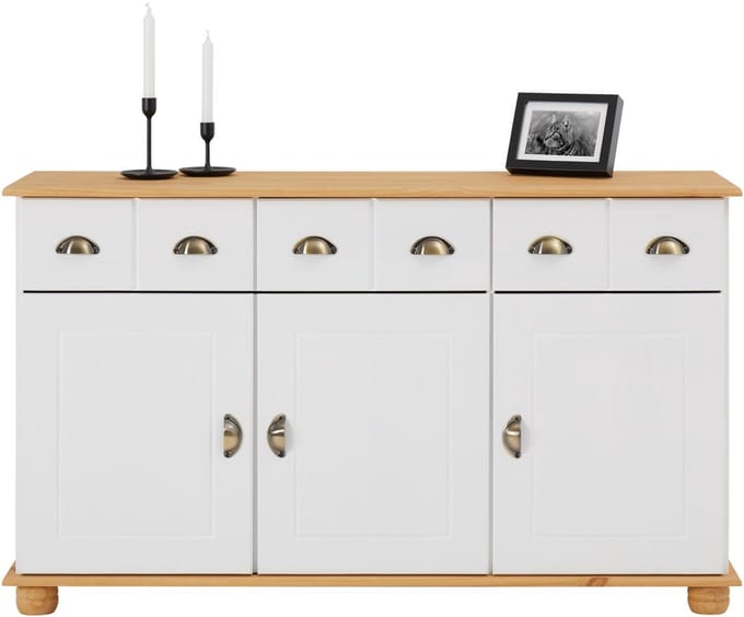 Sideboard COLMAR 135 cm van massief hout - wit/bruin