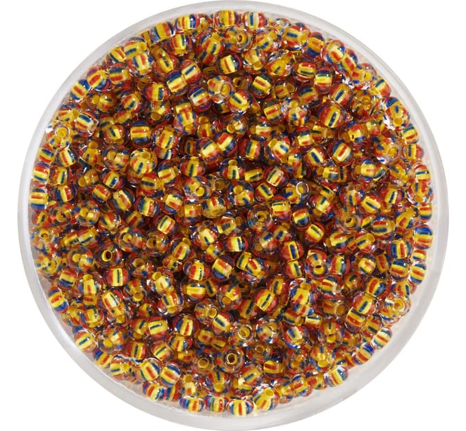 Rocailles kralen, kristal, 2,6 mm - Geel/ Blauw/Rood