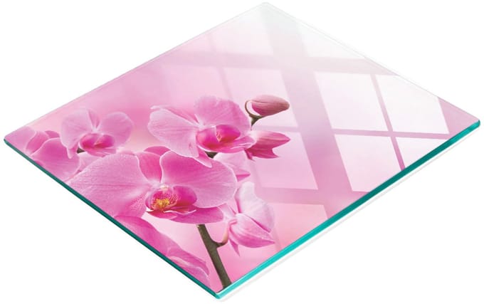 Decoratieve snijplank van gehard glas, roze orchidee, 60x52 cm