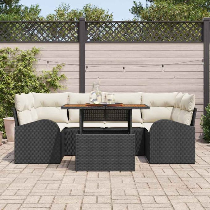 vidaXL - Tuinbank - Set - 7 - st - Zwart - en - crème