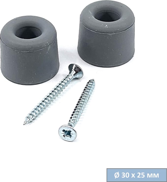 Gamma deurstop - Ø 30 x 25 mm - Rubber - Met schroef - Grijs - 2 stuks