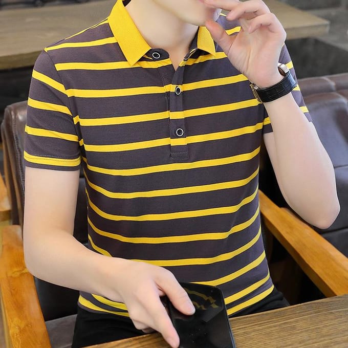 Zomer Nieuw Milieuvriendelijk Katoen Gestreept POLO Shirt T-shirt met korte mouwen 4XL gray