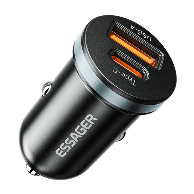 Essager Plug and Charge 30W Autolader USB en USB-C Zwart