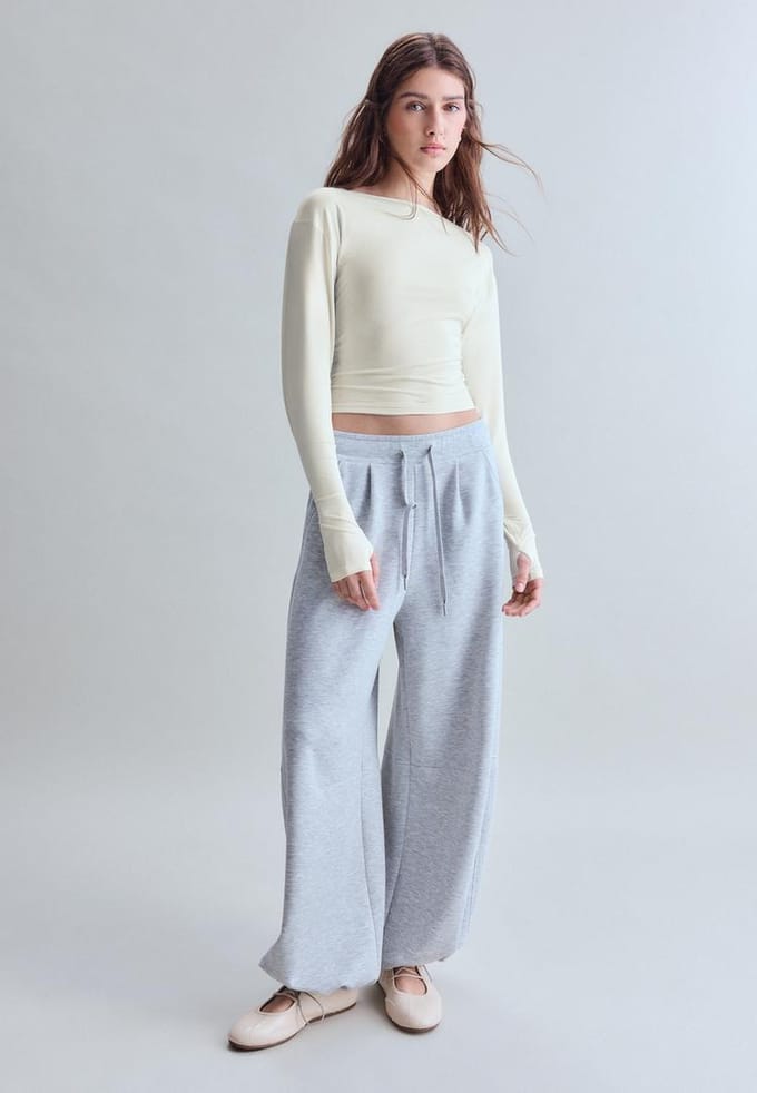 Stradivarius Polyamide T-shirt met lange mouwen en plooitjes  Ecru S
