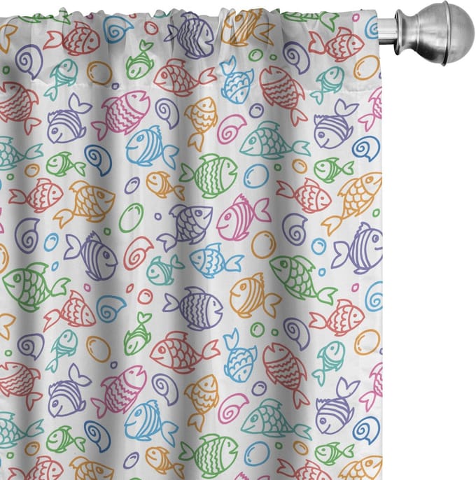 ABAKUHAUS Visgordijnen – 2x75x245 cm – Microvezel, Halfdonkerend, Meerkleurig