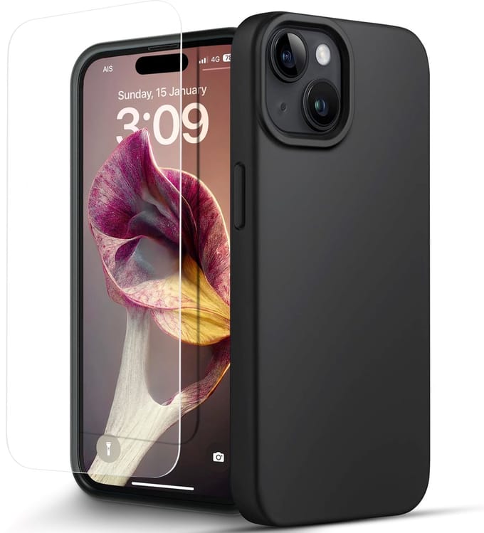 Hoesje Geschikt voor iPhone 15 Telefoonhoesje Zwart Met Screenprotector Case