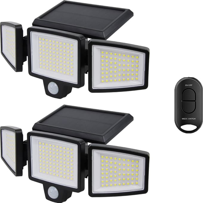 Auronic Solar Buitenlamp met Bewegingssensor - Wandlamp met Sensor - Zonne-energie - 210 LED's - IP65 - 2 Stuks - Zwart