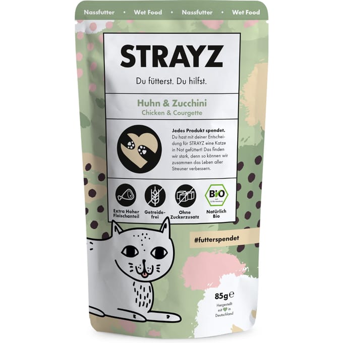 6x 85g STRAYZ Bio Pouch Kip & Courgette Nat Kattenvoer