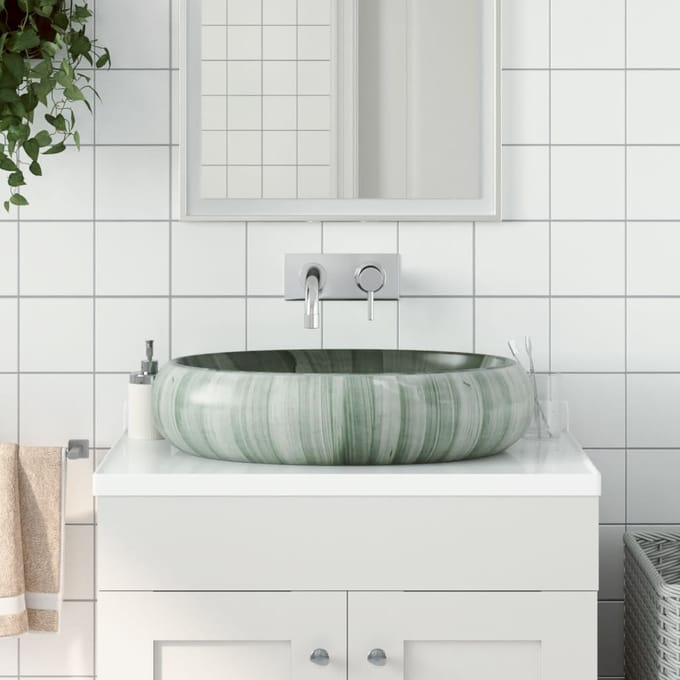 vidaXL - Opzetwasbak - ovaal - 59x40x15 - cm - keramiek - groen