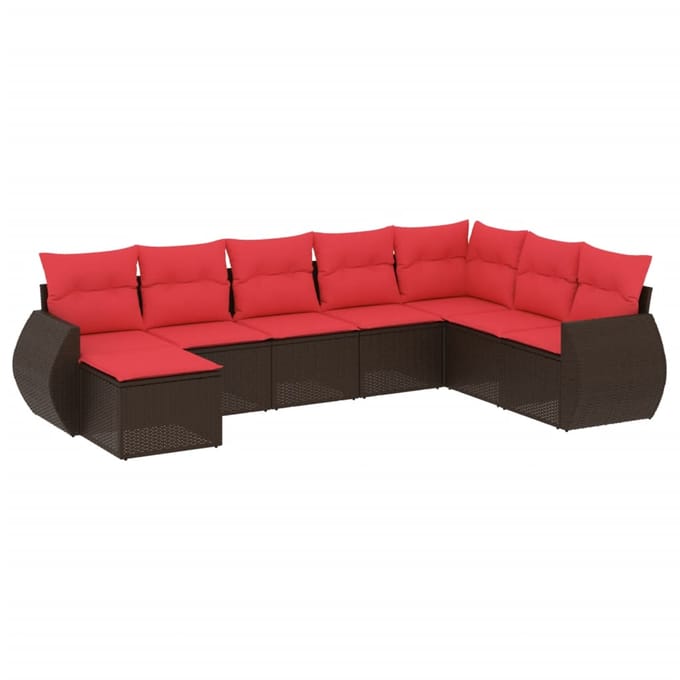 vidaXL - 8-delige - tuinbankset - met - kussens, - bruin - polyrotan
