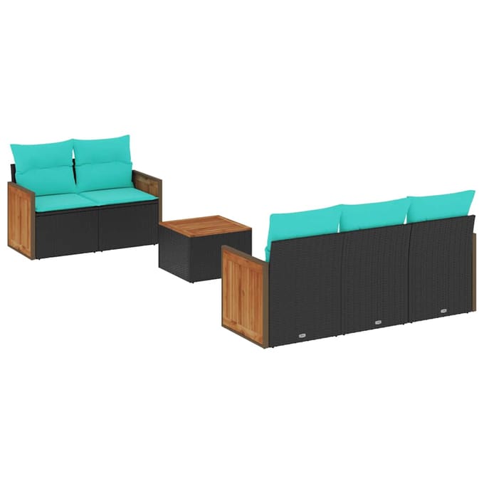 vidaXL - 6-delige - tuinbankset - met - kussens - van - zwart - polyrotan