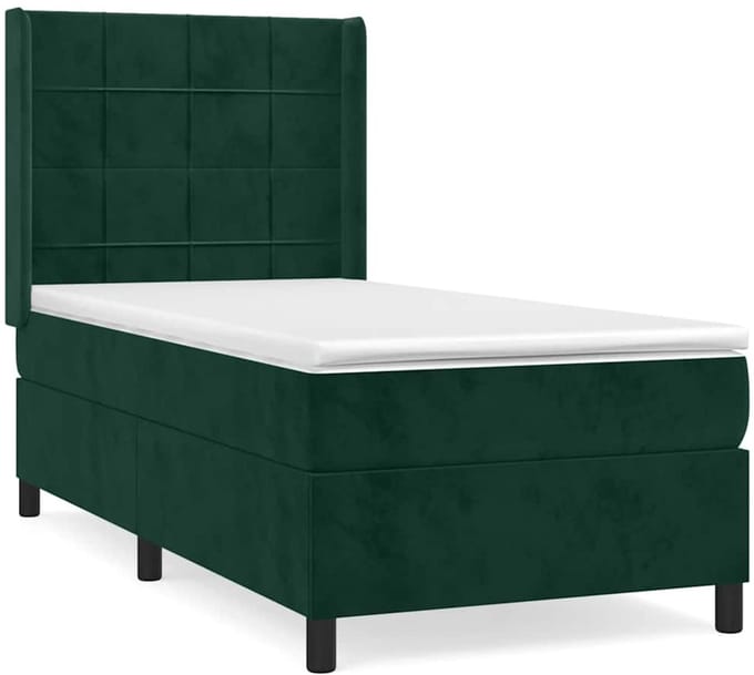 vidaXL - Boxspring - met - matras - fluweel - donkergroen - 80x200 - cm