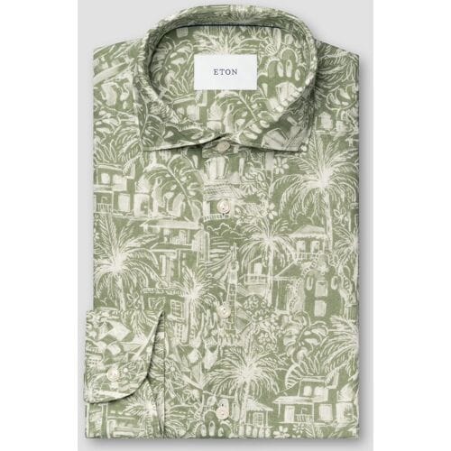 Eton Overhemd Rich Style Fantasy Pattern Linnen Groen / male