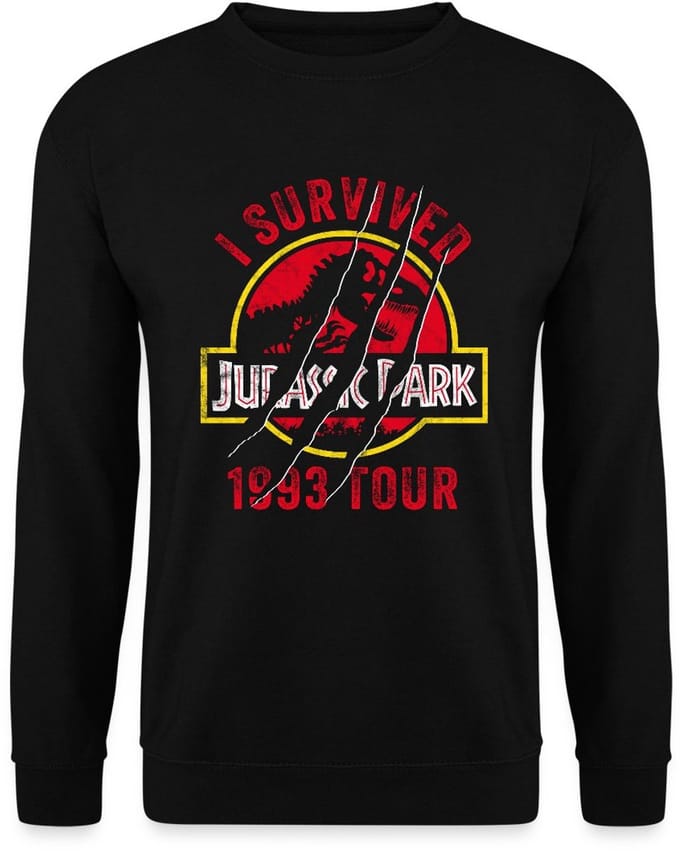 Jurassic Park Bekrast Logo I Survived 1993 Tour Sweater Heren