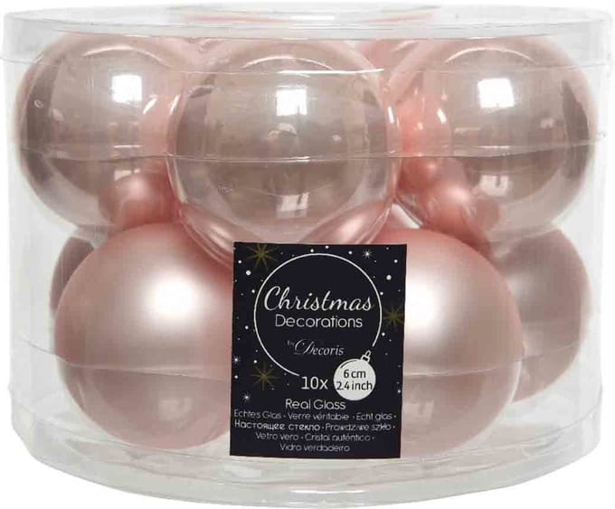10 kerstballen poeder roze emaille 60 mm
