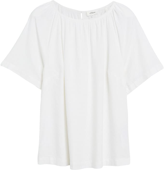 Korte Mouwen Linnen Mix Blouse met Plooien en Strik Dames s.Oliver