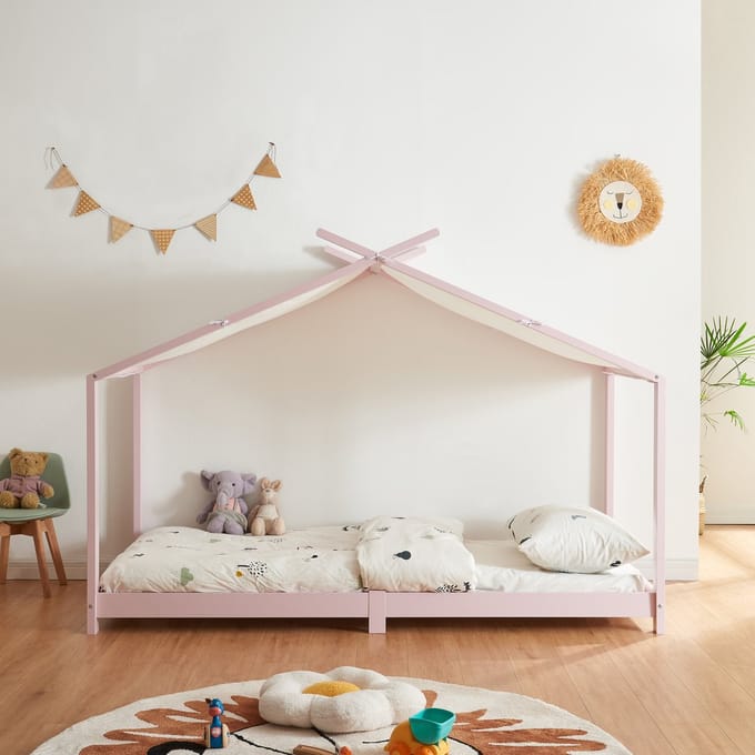 Kinderbed Brome huisbed met matras 90x200 cm roze [en.casa]