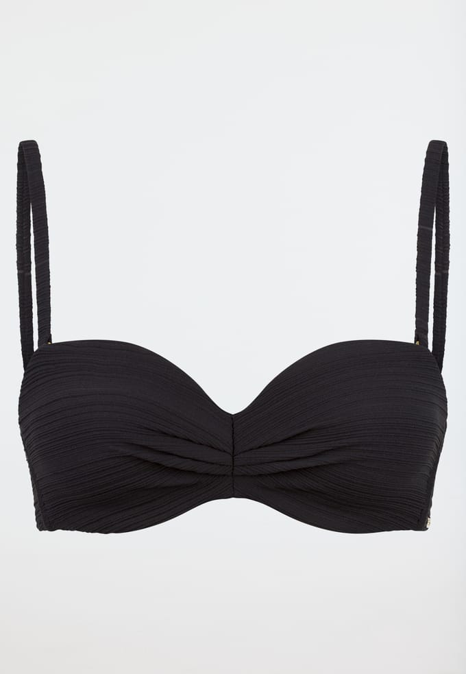 Bandeau-bikini-top met schaalvormig deel, zwart - aquablauw 36A