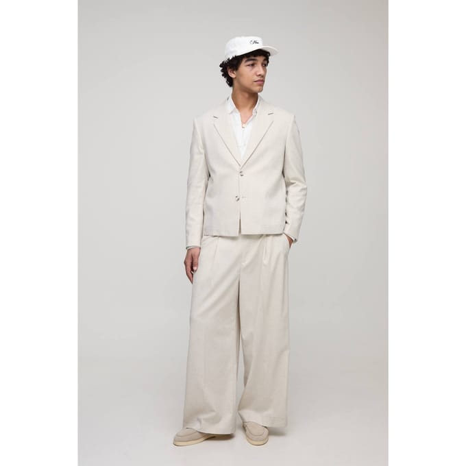 Recht gesneden visgraat blazer met elastische zoom pak | Light Grey | Size Large