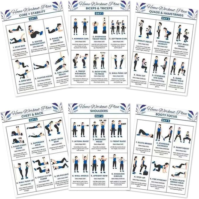 Oefenposters - Trainingsroutines - Thuis Trainen - Complete Lichaamsoefeningen - 25x20 cm