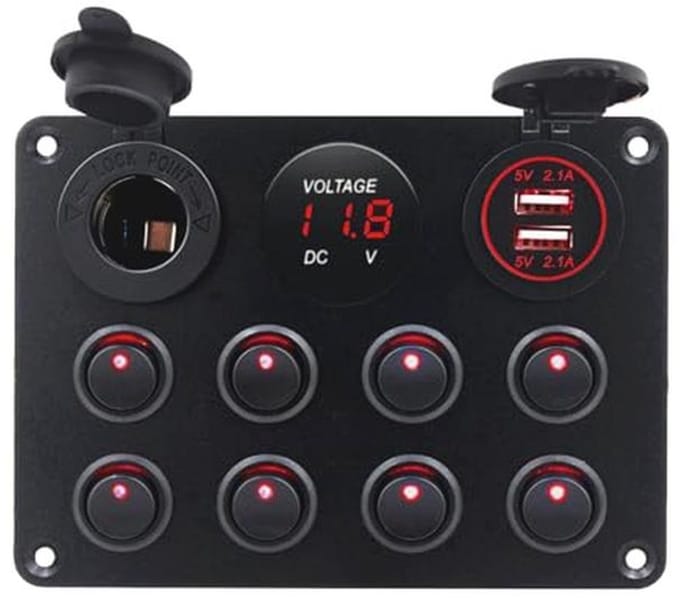 Schakelpaneel met 8 Versnellingen en Dubbele USB Oplader voor Boot, Camper en Caravan - Waterdicht en Efficiënt