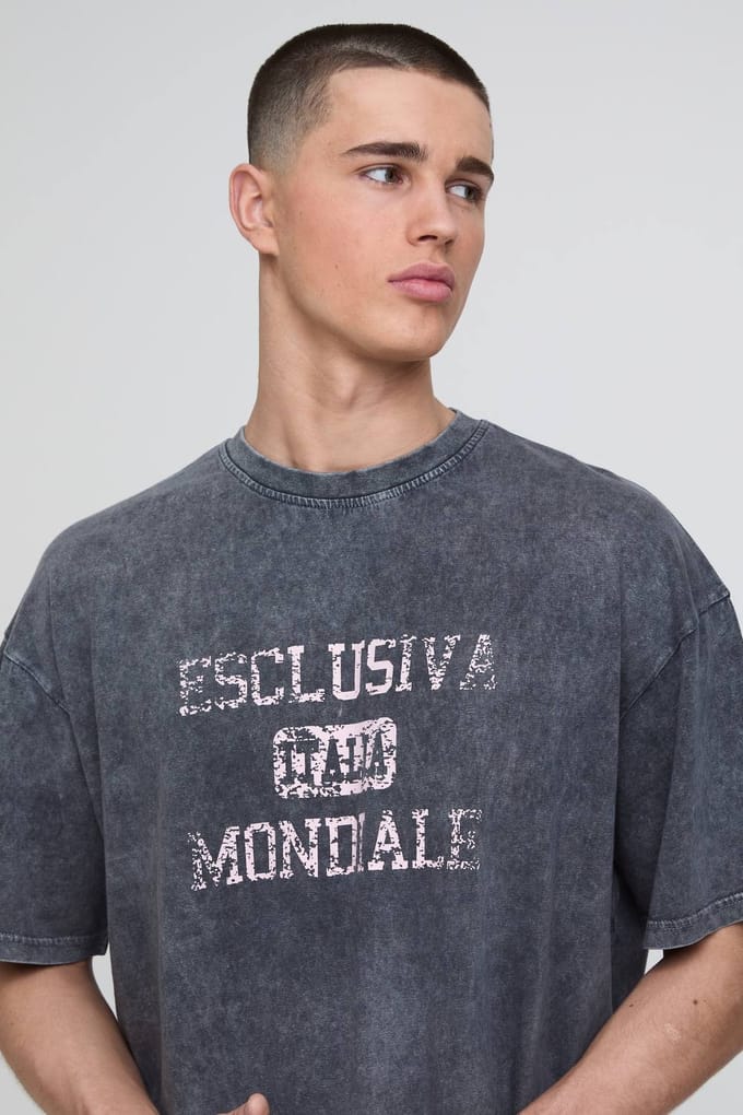 Oversized Loopback Gewassen Italia Bedrukte Short Set | Charcoal | Size Medium