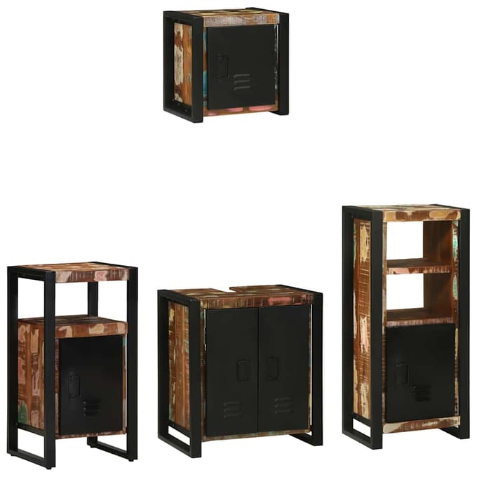 vidaXL Badkamermeubel Set met lade 4 pcs Massief Gerecycleerd Hout